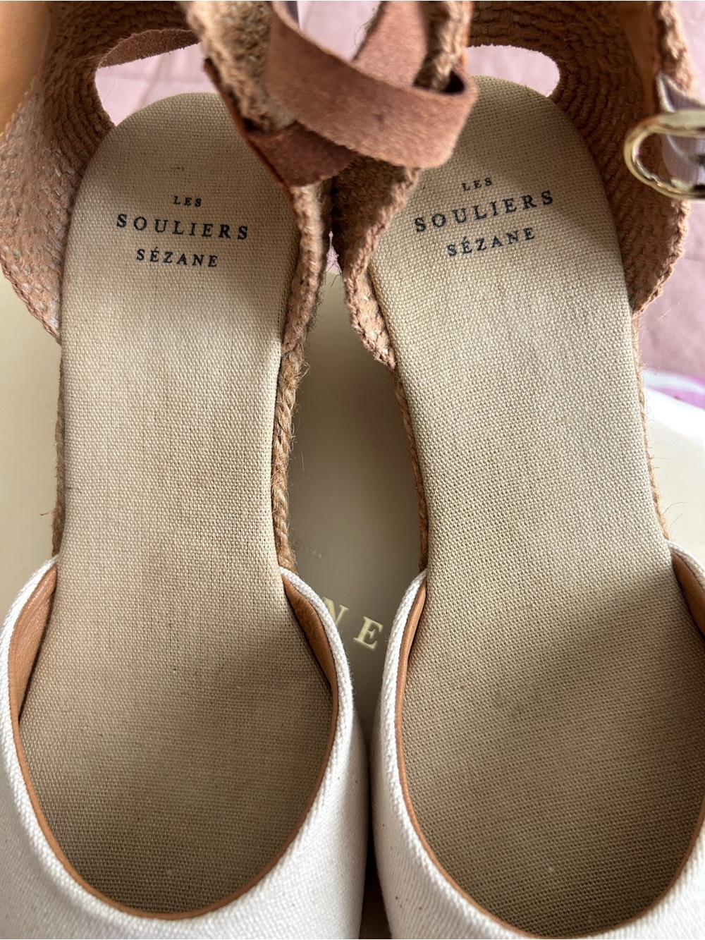 Sezane Canvas Espadrille Wedge Sandals - Cream and Tan - Picture 9 of 13